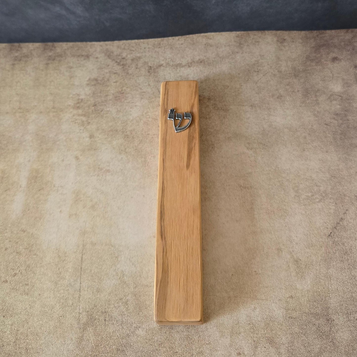 6.7" / 17cm Olive Wood Mezuzah Case with Silver Shin - Elegant Jewish Doorpost Blessing - New Home Gift