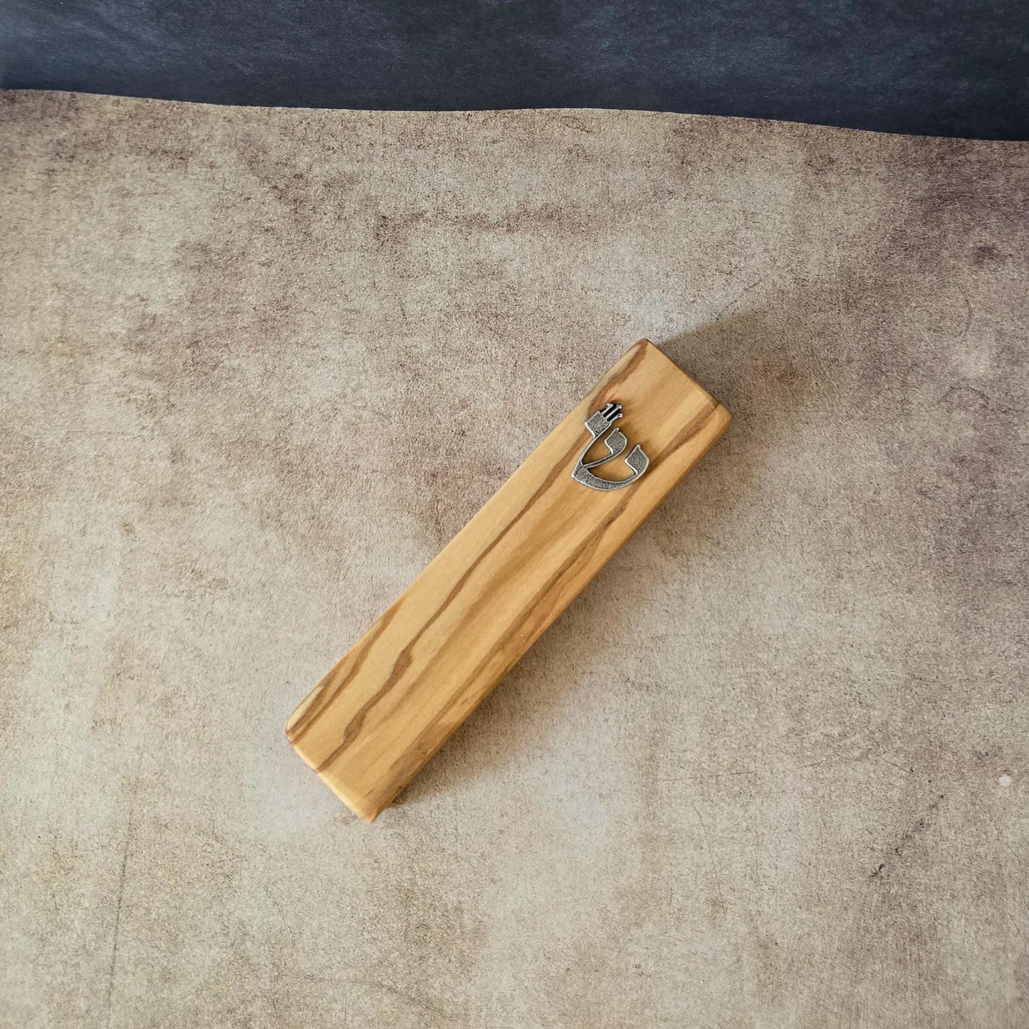 5.5" / 14cm Olive Wood Mezuzah with Silver Shin - Handcrafted Jewish Door Blessing - Perfect Housewarming Gift