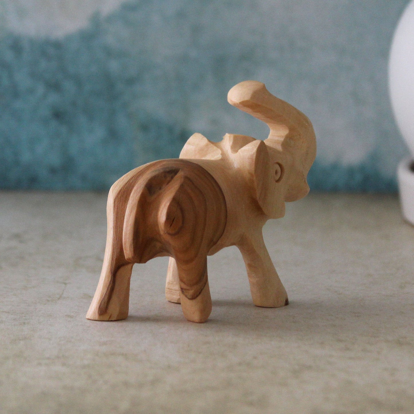 3.7" Hand-Carved Olive Wood Elephant Figurines – Made in Jerusalem, Holy Land Craftsmanship for Elegant Home Decor