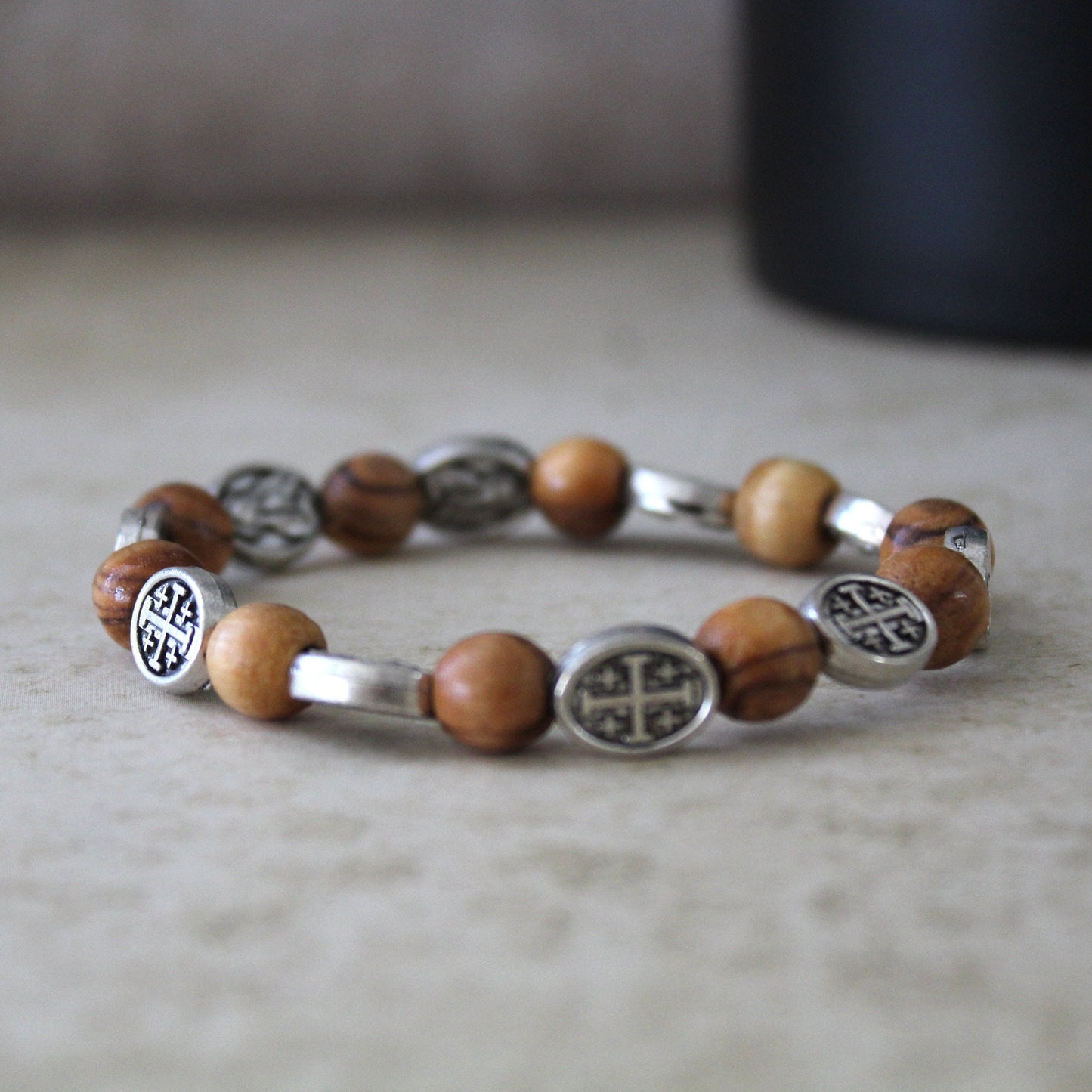 Get Two Sacred Energies Unite Christian Protection Bracelet with Natural Wood Beads, Olive Wood Healing & Spiritual Energy Jewelry; Unisex
