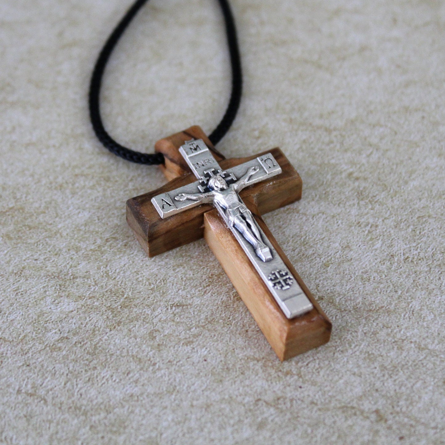 Handmade Natural Olive Wood Cross Metal Crucifix, Wooden Cross Jerusalem Holy Land, Catholic Christian Religious Gift, Crucifix Necklace