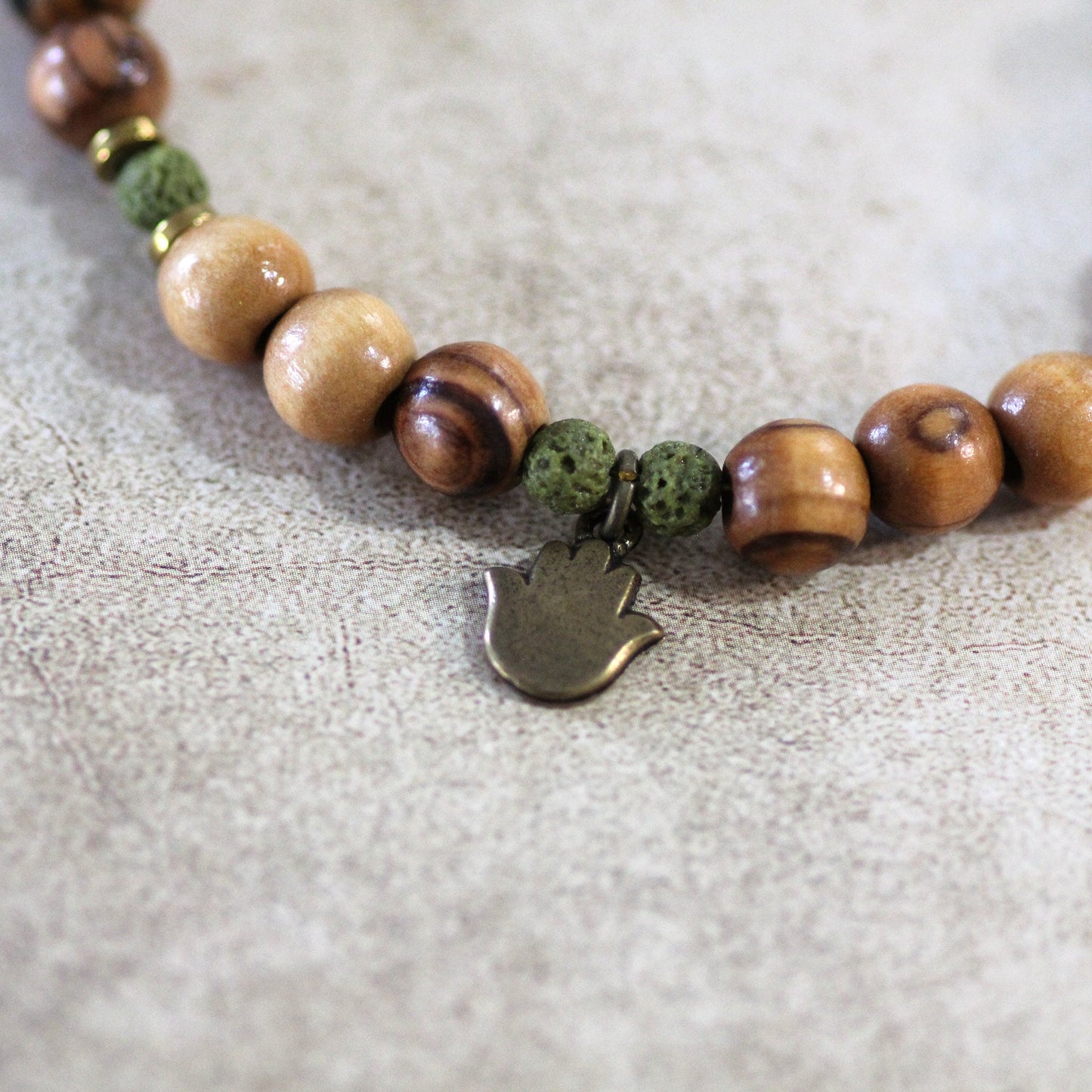Divine Love Unleashed: Volcanic Stone Bracelet for Couples | Round Olive Wood Beaded Meditation and Healing Unisex Gift