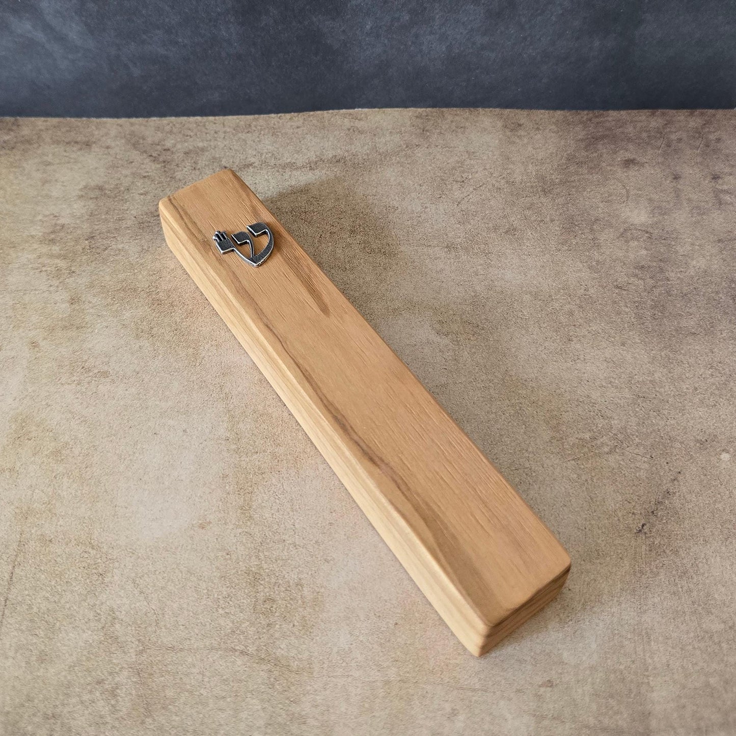 6.7" / 17cm Olive Wood Mezuzah Case with Silver Shin - Elegant Jewish Doorpost Blessing - New Home Gift