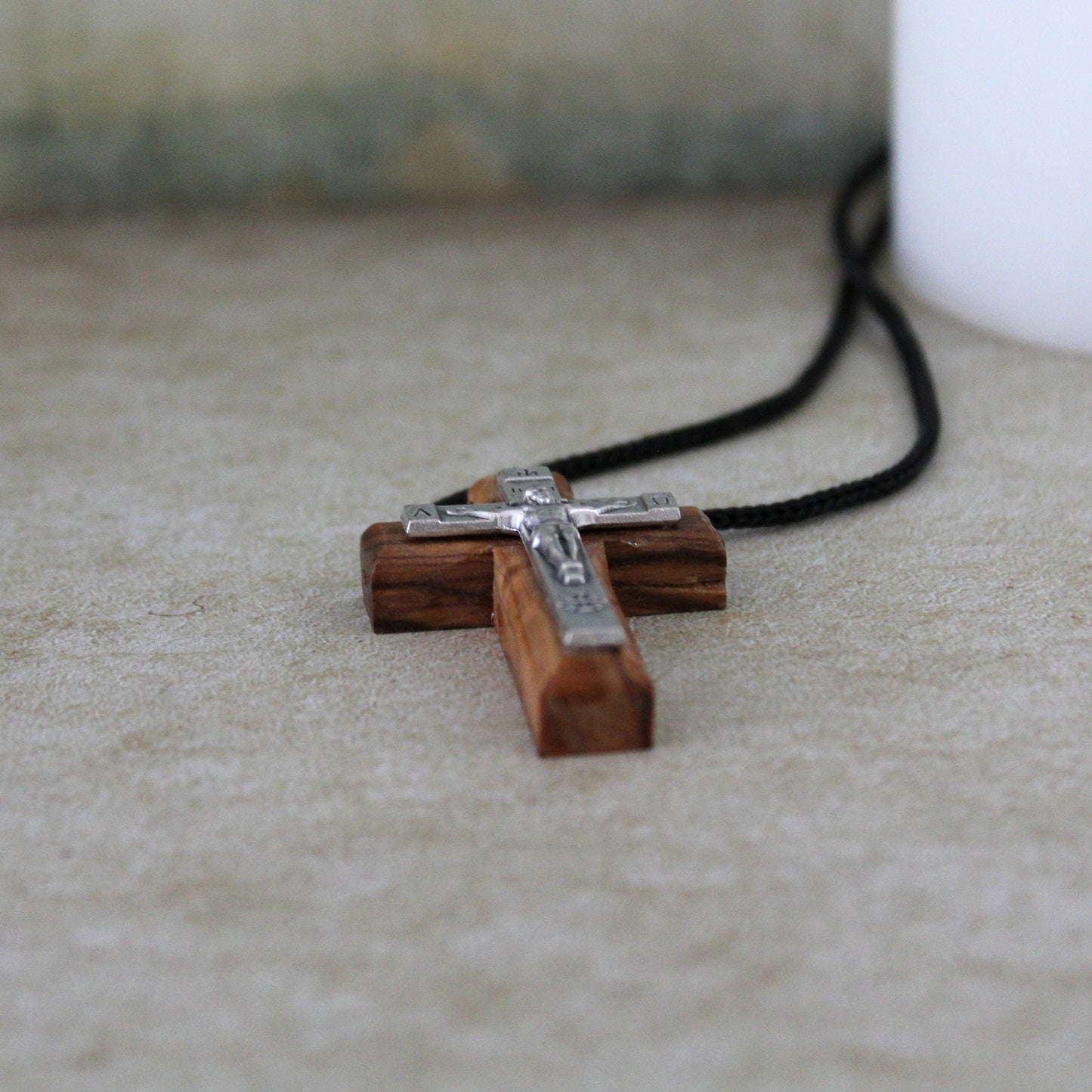 Handmade Natural Olive Wood Cross Metal Crucifix, Wooden Cross Jerusalem Holy Land, Catholic Christian Religious Gift, Crucifix Necklace