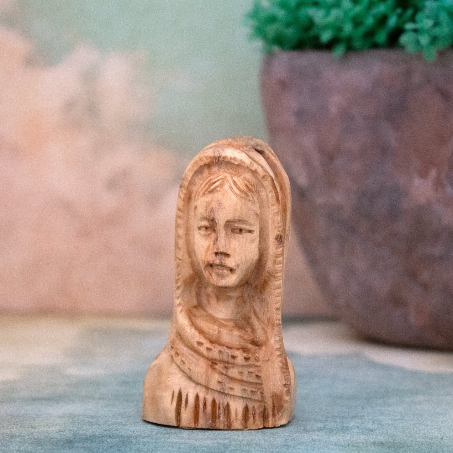 Virgin Mary Statue (head only) Handmade sculpture from Olive Wood from the Holy Land
