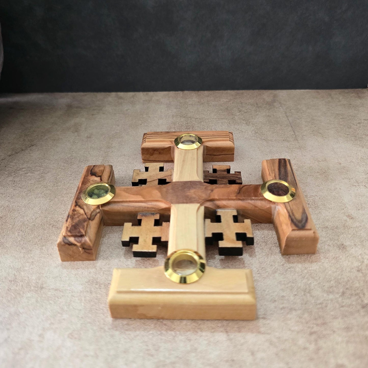 A Pair of 4.3" Jerusalem Crosses Made of Olive Wood in Jerusalem The Holy Land, Perfect Wooden Wall Cross for a New Home or fReligious Gift.