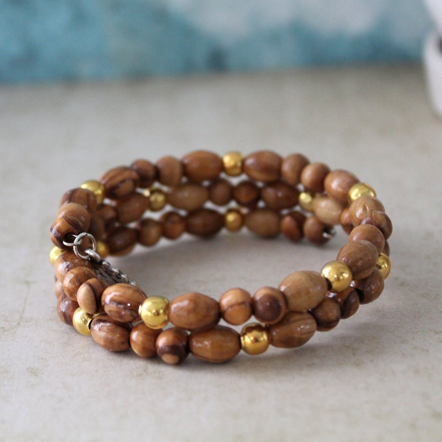 Get Two Olive Wood Handmade Beads Bracelet, Colorful Icons of Mother Mary & Blessing Jesus, Made in the Holy Land Jerusalem