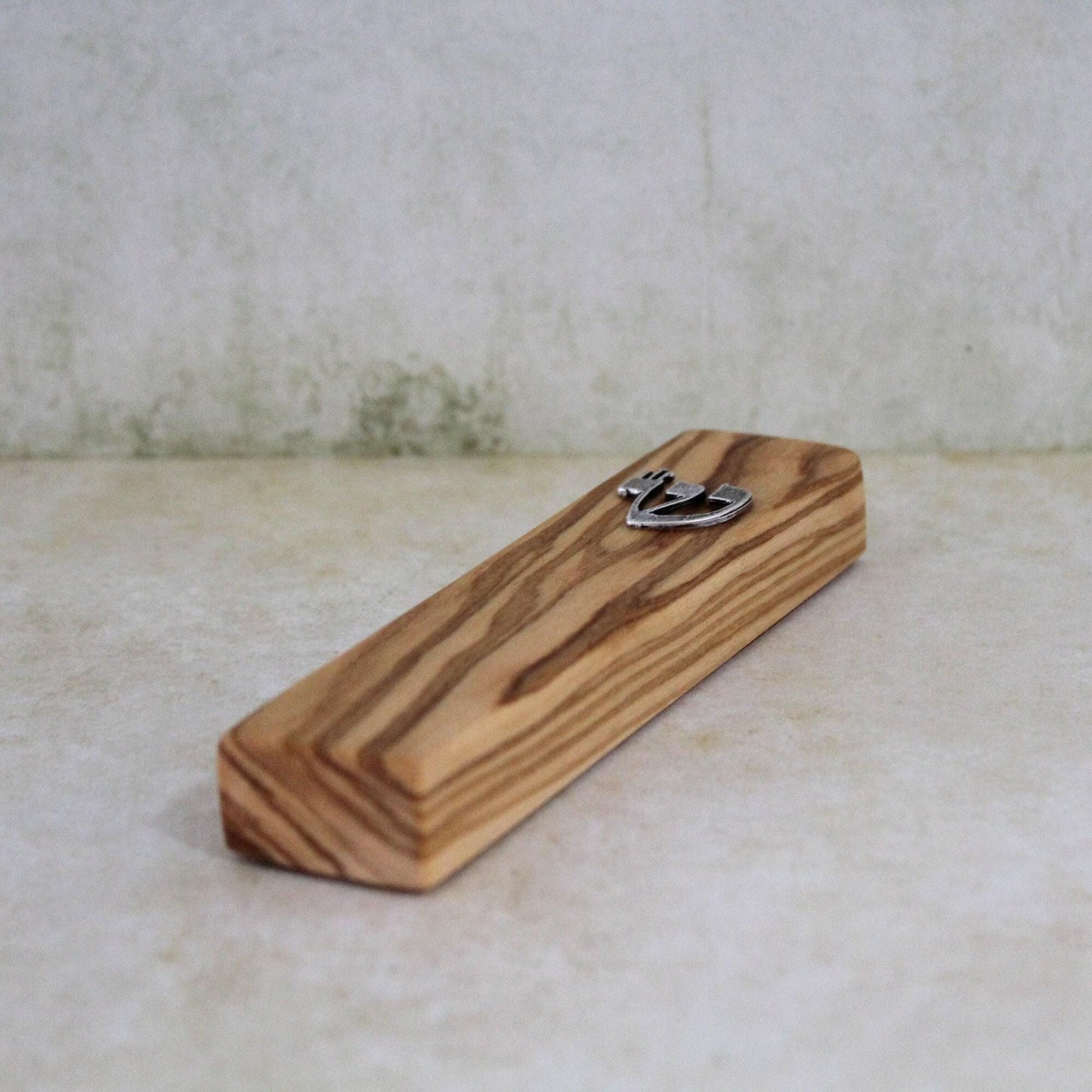 4.7" / 12cm Olive Wood Mezuzah with Silver Hebrew Shin - Authentic Jewish Door Blessing - Perfect New House Gift - Natural Wood