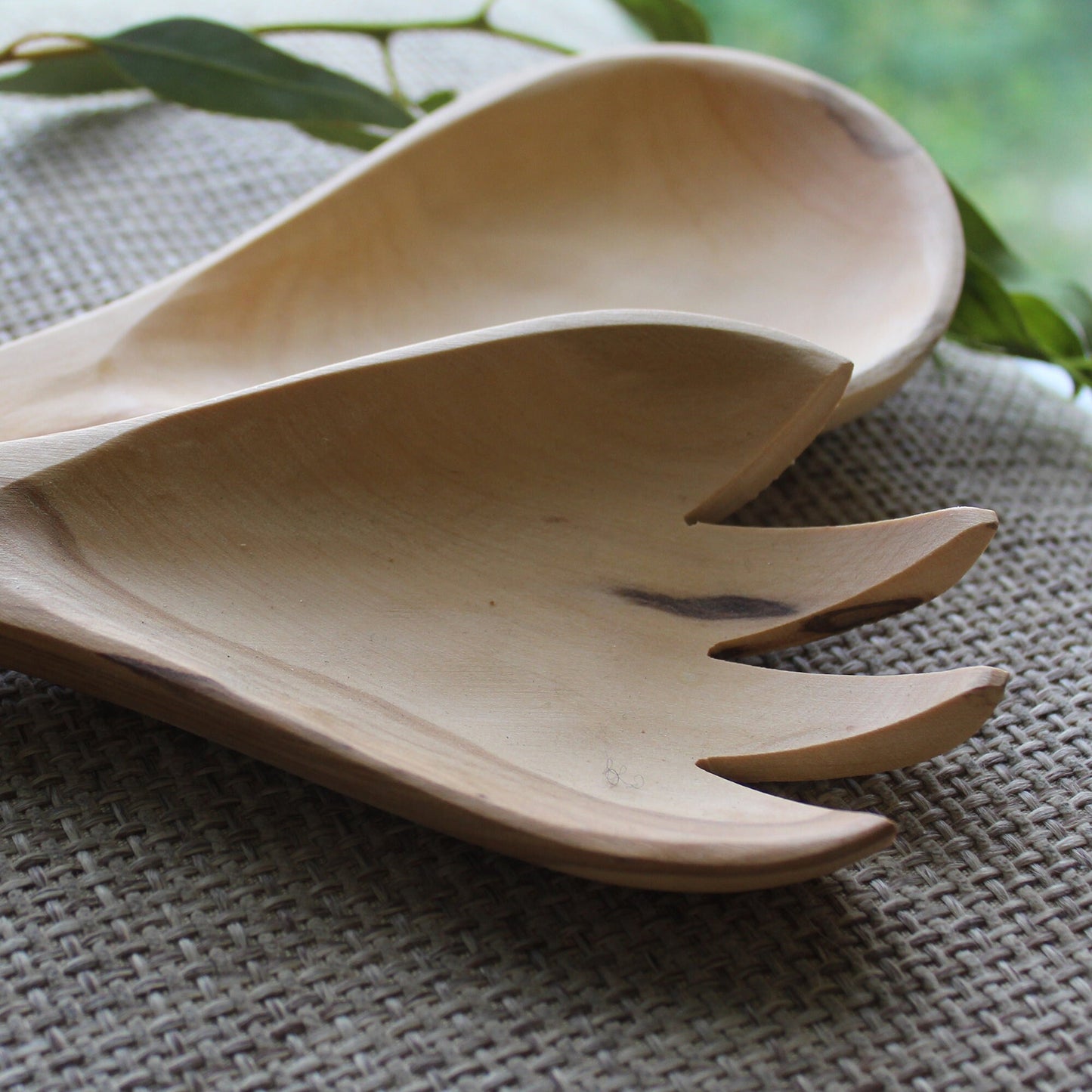Large Handmade Olive Wood Serving Spoon & Fork Set, Wooden Utensils Made in Jerusalem, Hand Carved Wooden Cooking Spoon and Fork Gift
