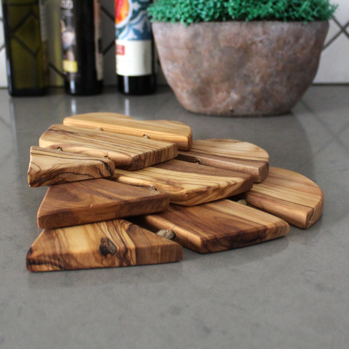 Wooden Coasters for Glasses, Cups or Candles. With Natural Waterproof coating Olive Wood from Sustainable Sources. Set of 3