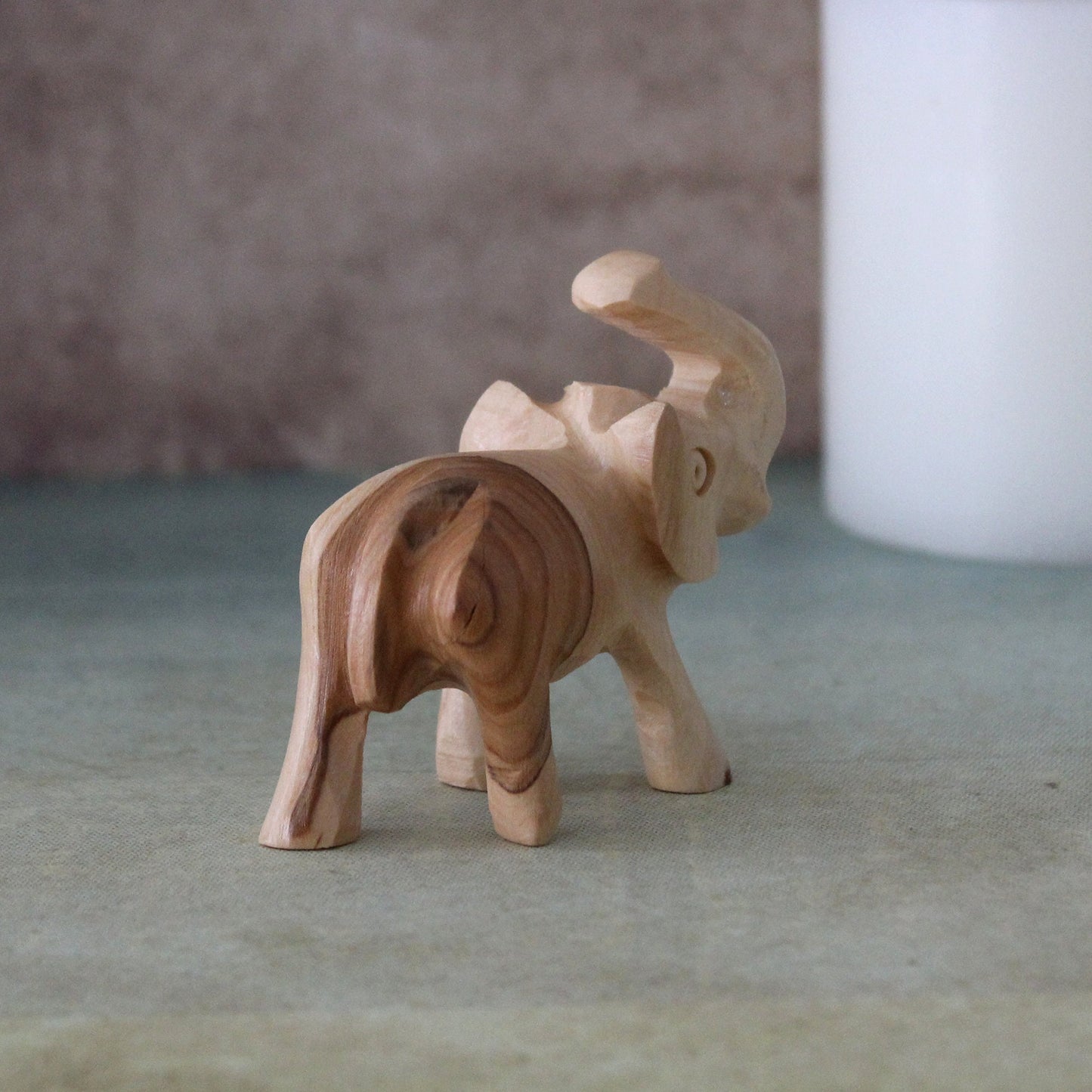 3.7" Hand-Carved Olive Wood Elephant Figurines – Made in Jerusalem, Holy Land Craftsmanship for Elegant Home Decor