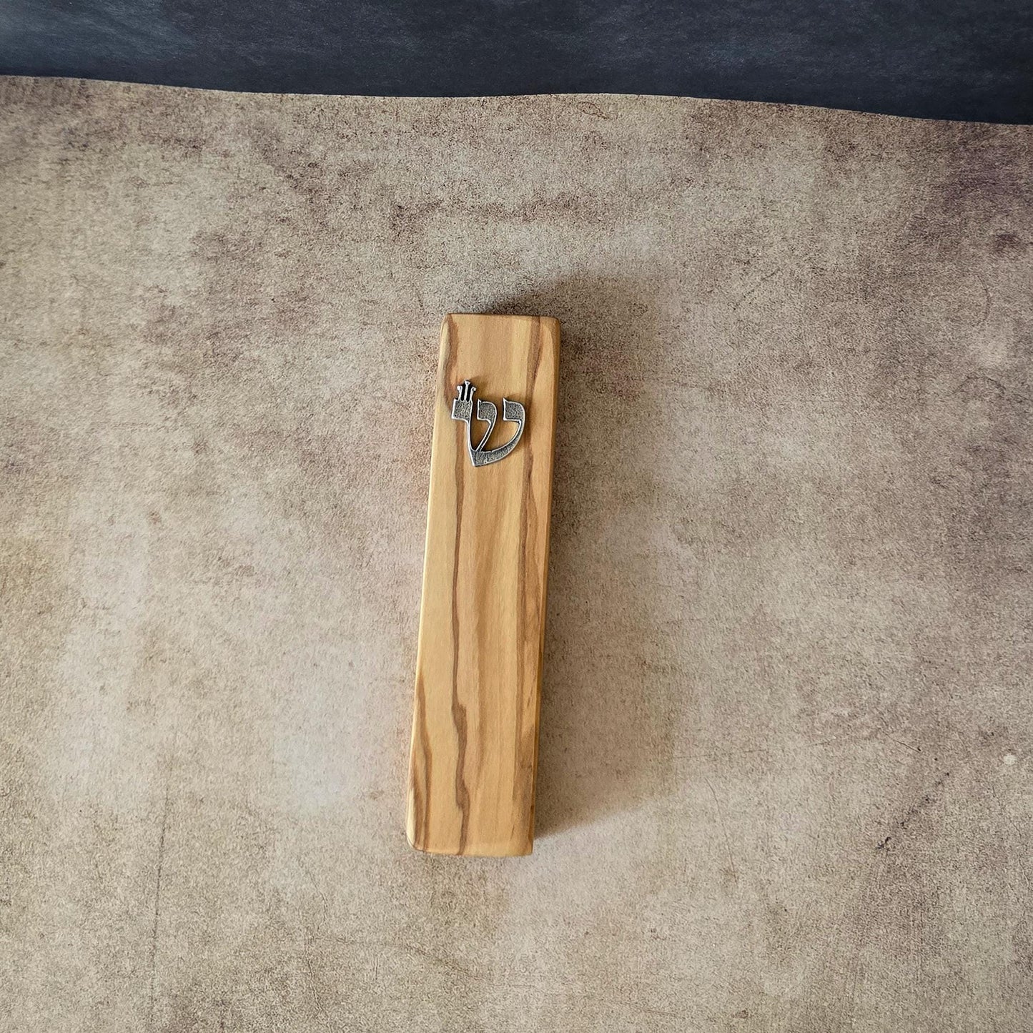 5.5" / 14cm Olive Wood Mezuzah with Silver Shin - Handcrafted Jewish Door Blessing - Perfect Housewarming Gift