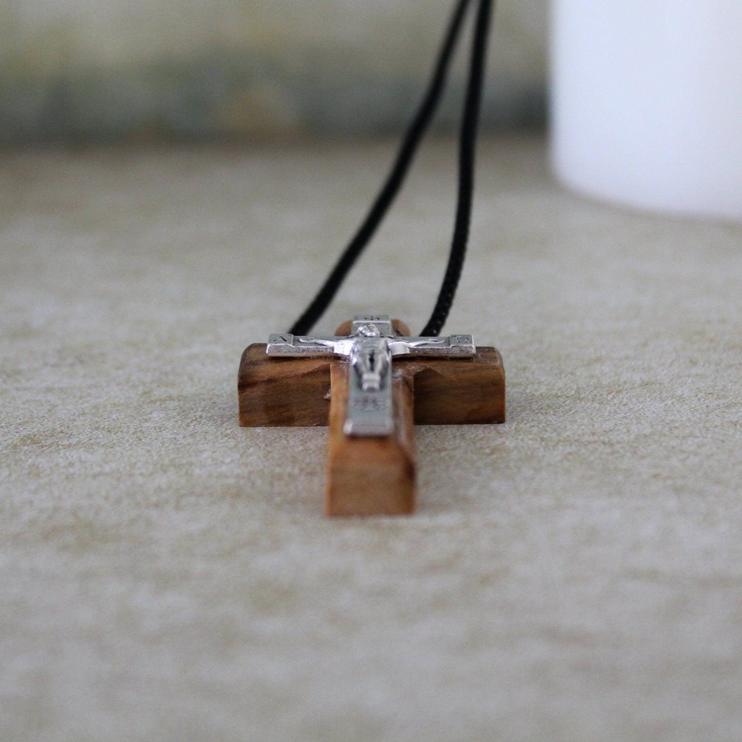 Handmade Natural Olive Wood Cross Metal Crucifix, Wooden Cross Jerusalem Holy Land, Catholic Christian Religious Gift, Crucifix Necklace