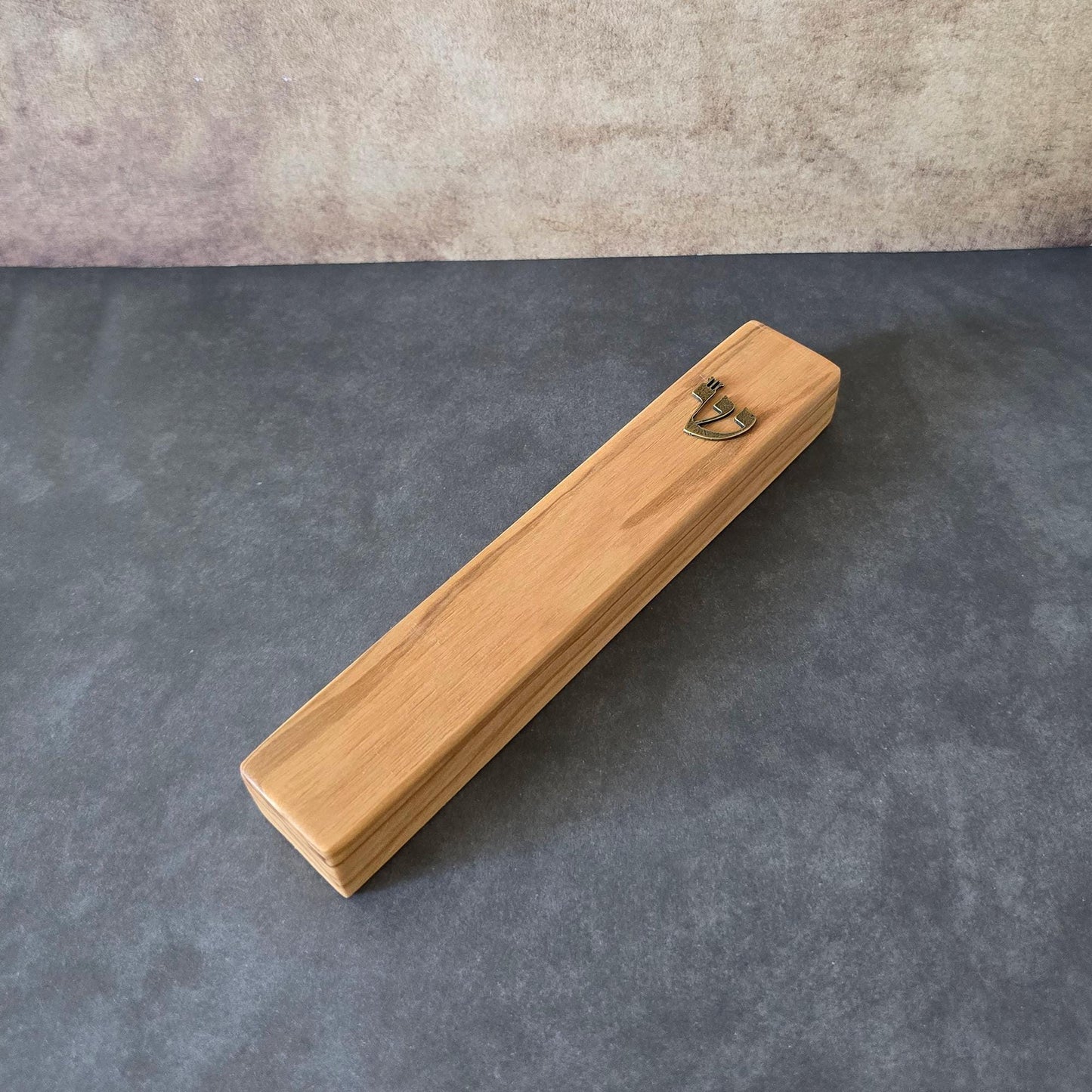6.7" / 17cm Handcrafted Olive Wood Mezuzah With Scroll & Bronze Shin Detail - Sacred Jewish Home Protection - Rosh Hashanah Gift