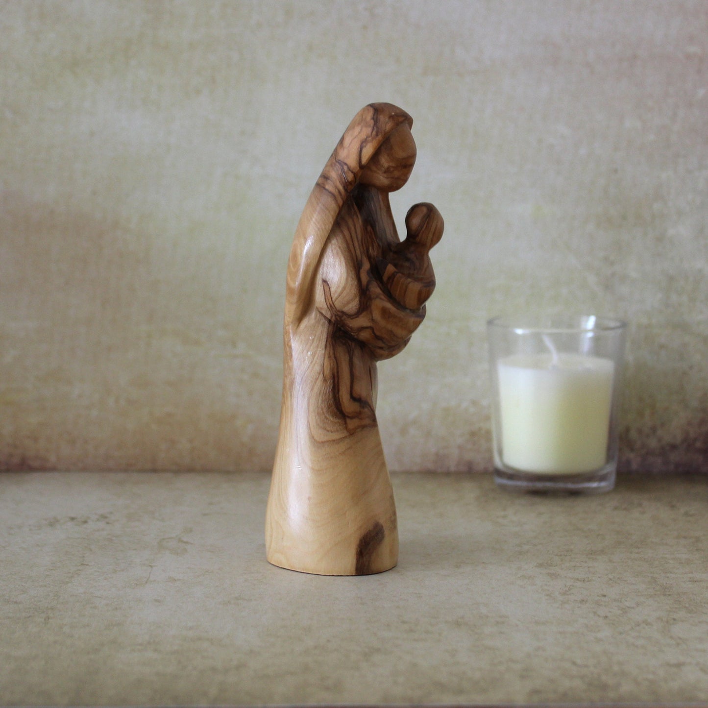 Unique Olive Wood Mother Mary holding Jesus Christ carved Statue From Jerusalem, Religious Sculpture Decor, Unique gift from the Holy land