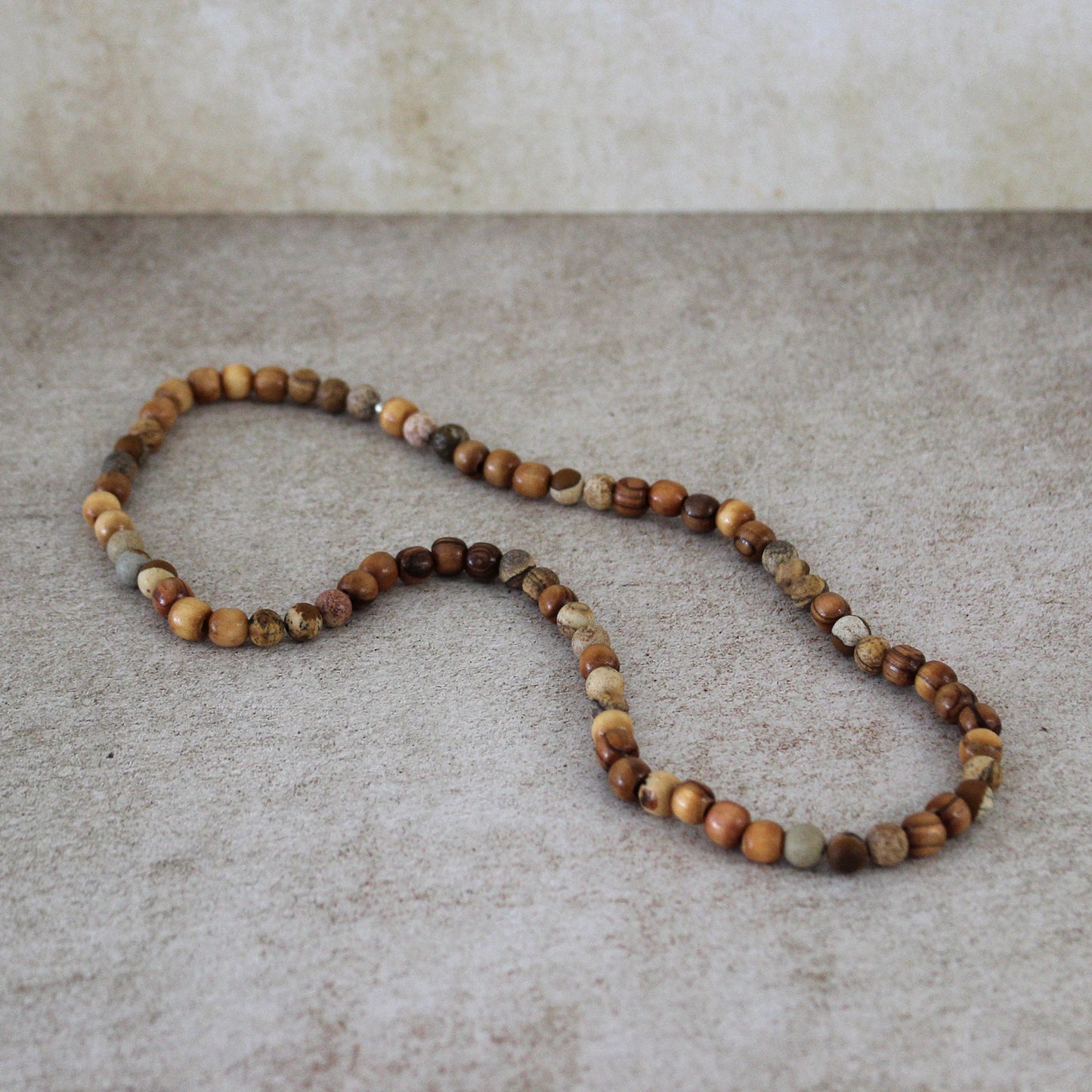 Earthy Double-Strand Stretch Bracelet Made With Jasper and Olive Wood