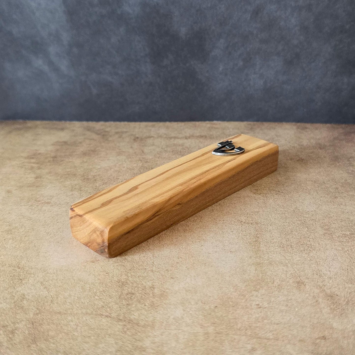 5.5" / 14cm Olive Wood Mezuzah with Silver Shin & a Scroll - Handcrafted Jewish Door Blessing - Perfect Housewarming Gift
