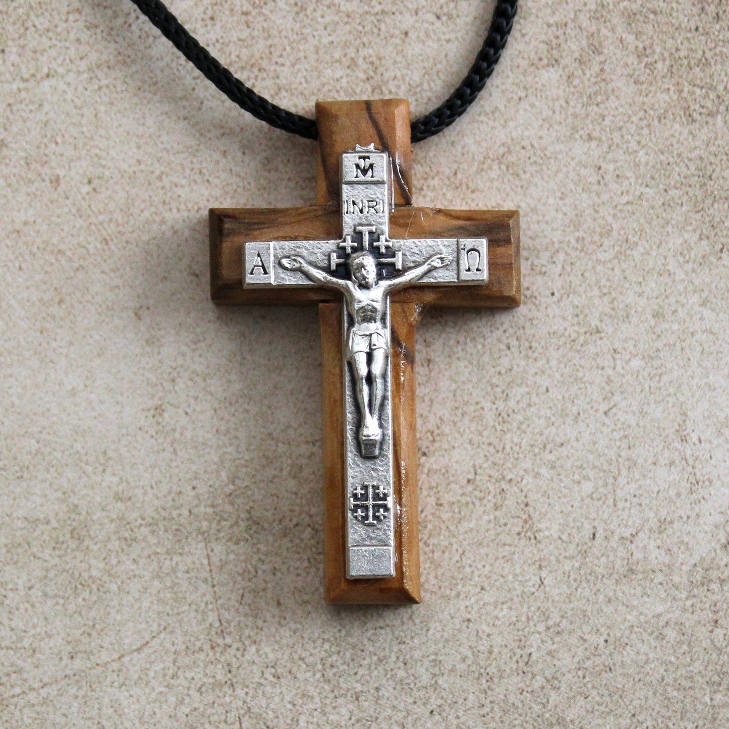 Handmade Natural Olive Wood Cross Metal Crucifix, Wooden Cross Jerusalem Holy Land, Catholic Christian Religious Gift, Crucifix Necklace