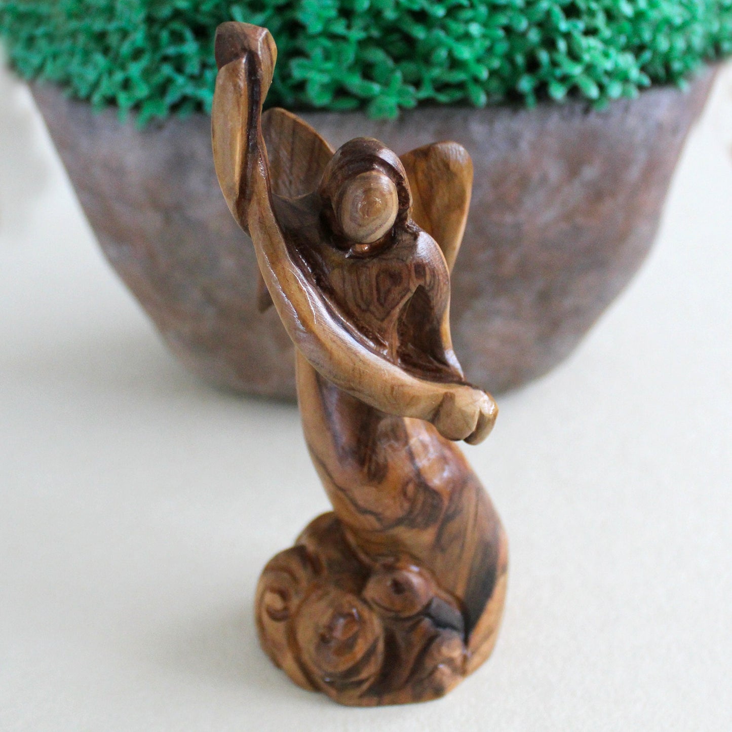 Handmade Olive Wood Angel, Handmade Wooden Statue Made in Holy Land, Christian Gift for Housewarming, Catholic & Christmas Gift