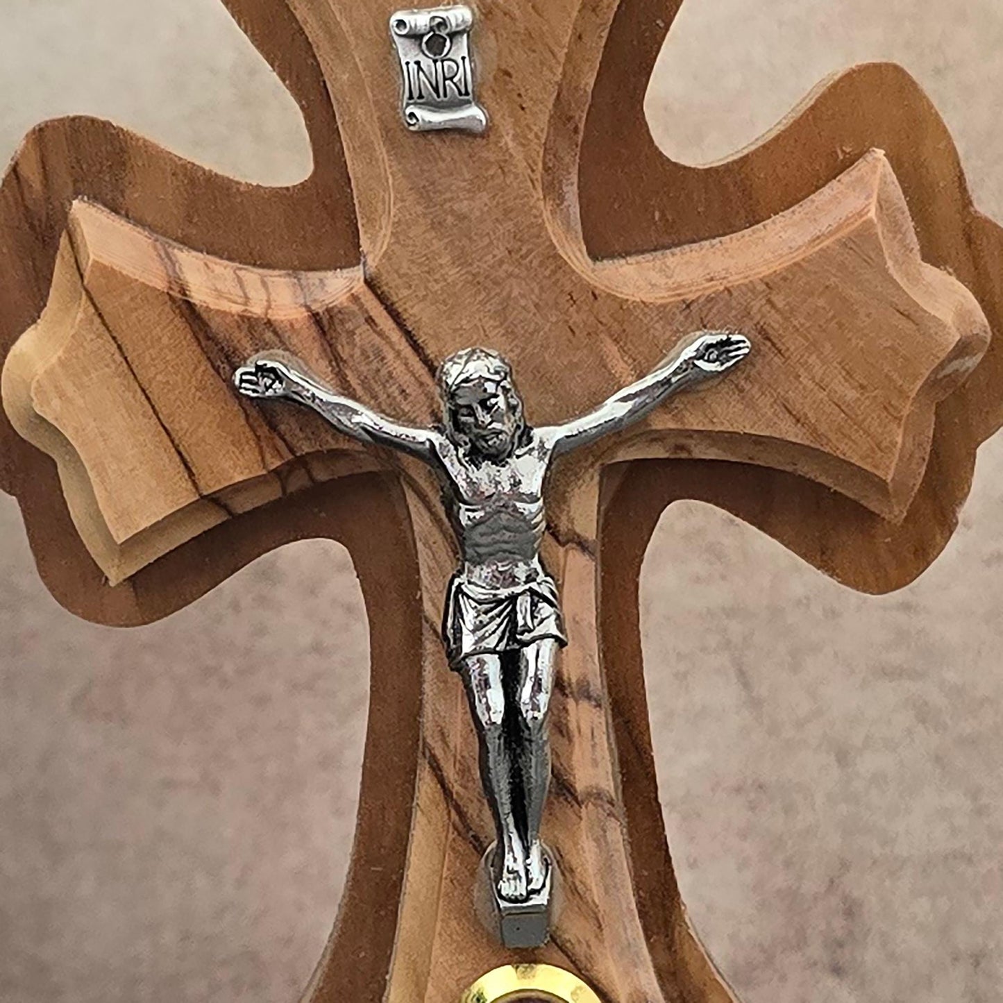 5.5" Standing Olive Wood Tabletop Crucifix of the Holy Land Handmade Table Cross, Catholic Wooden Crucifix, Religious Home Decor