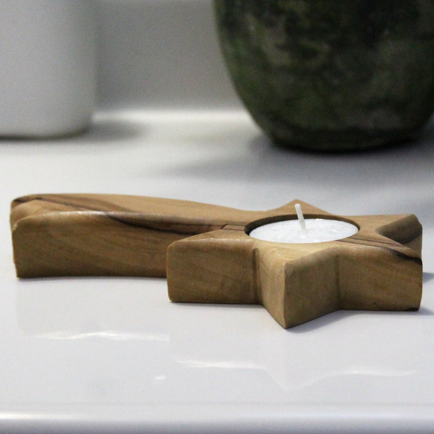 Olive Wood Candle Holder In The Shape Of The Bethlehem Star, Wooden Tealight Holder, Genuine Hand Carved, Hand Made Gift in Jerusalem