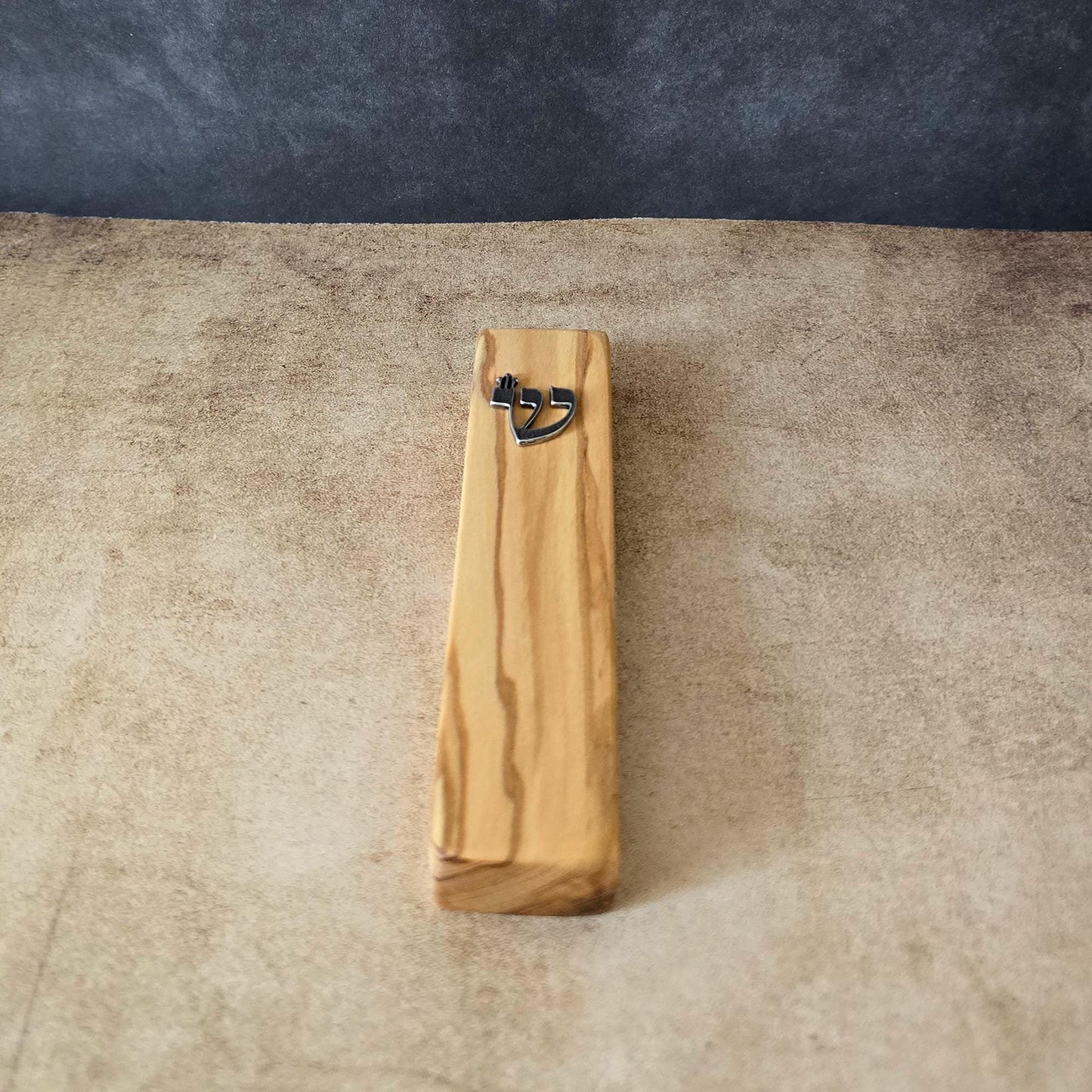 5.5" / 14cm Olive Wood Mezuzah with Silver Shin & a Scroll - Handcrafted Jewish Door Blessing - Perfect Housewarming Gift