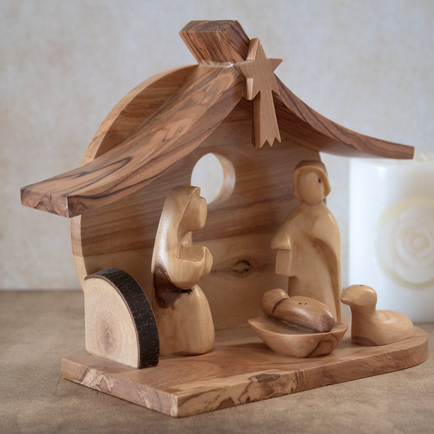 Cherish Christmas: Hand-Carved Olive Wood Nativity Set | Holy Land Stable | Gift the Divine Nativity Scene Set of 5 | Christian Nativity
