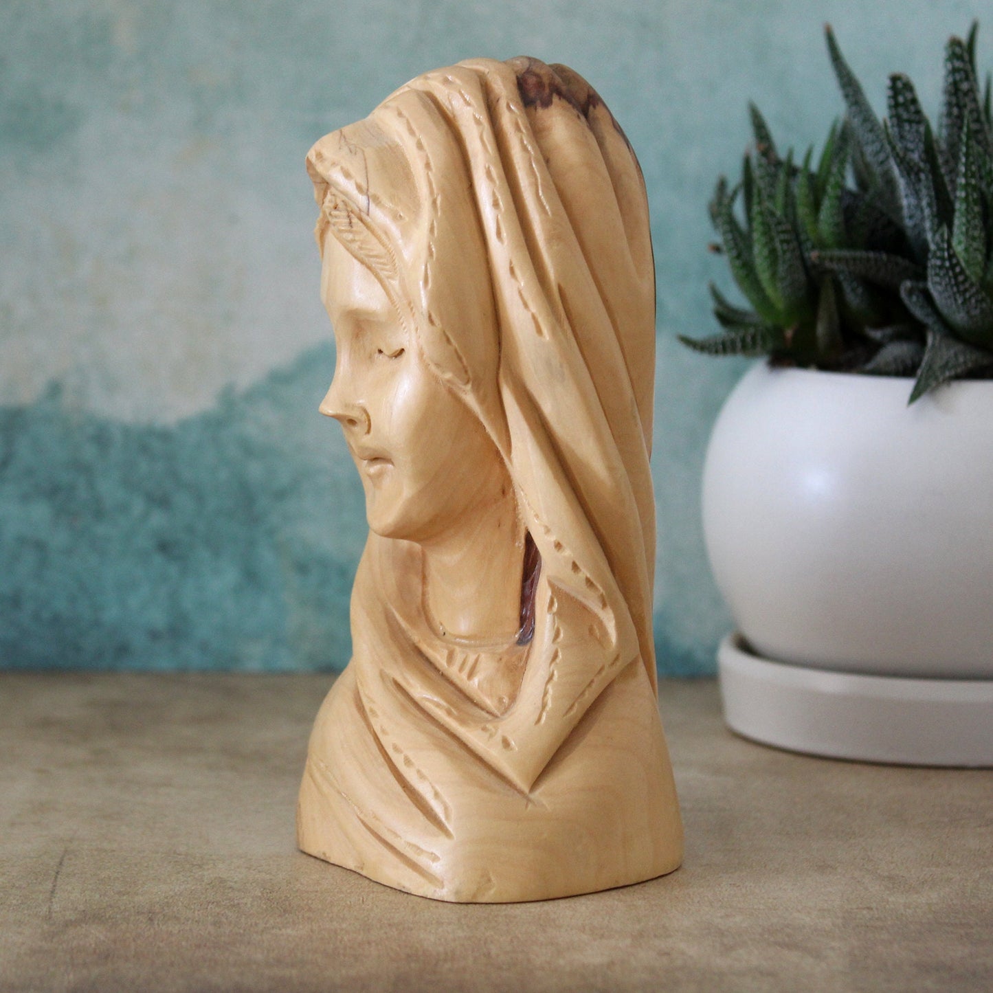 Handmade Olive Wood Virgin Mary Sculpture Figure, Perfect Religious Gift, Housewarming Gift, New Home Gift and Home Decor