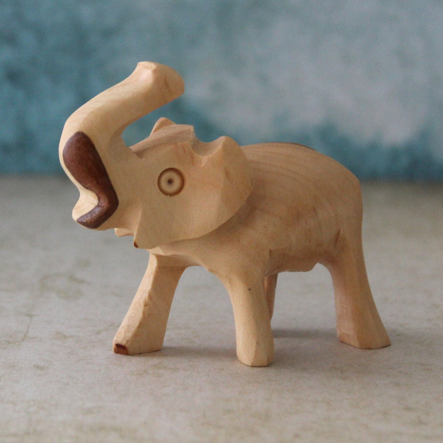 3.7" Hand-Carved Olive Wood Elephant Figurines – Made in Jerusalem, Holy Land Craftsmanship for Elegant Home Decor