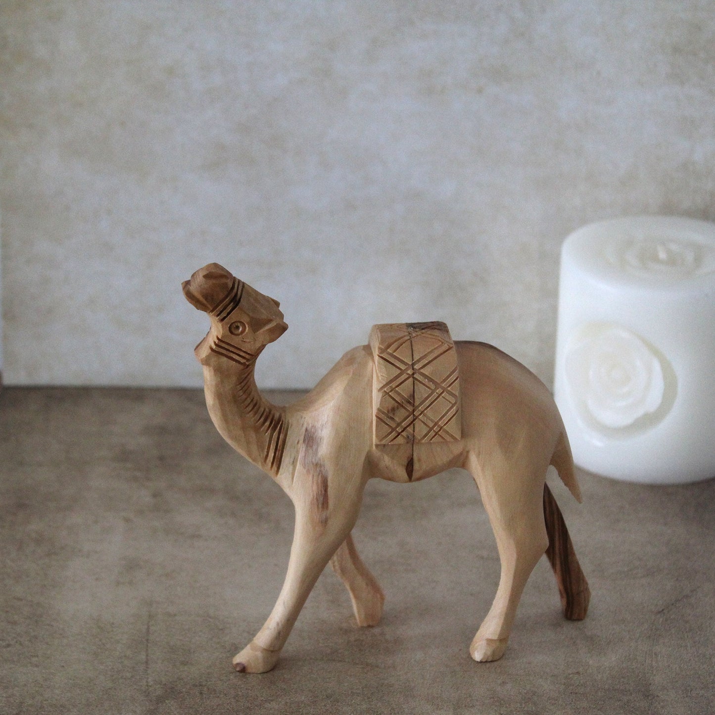 Olive Wood Camel Statue Hand Carved in Holy Land Figurine. Hand Made in Holy Land Jerusalem, 2.5x14 centimeters