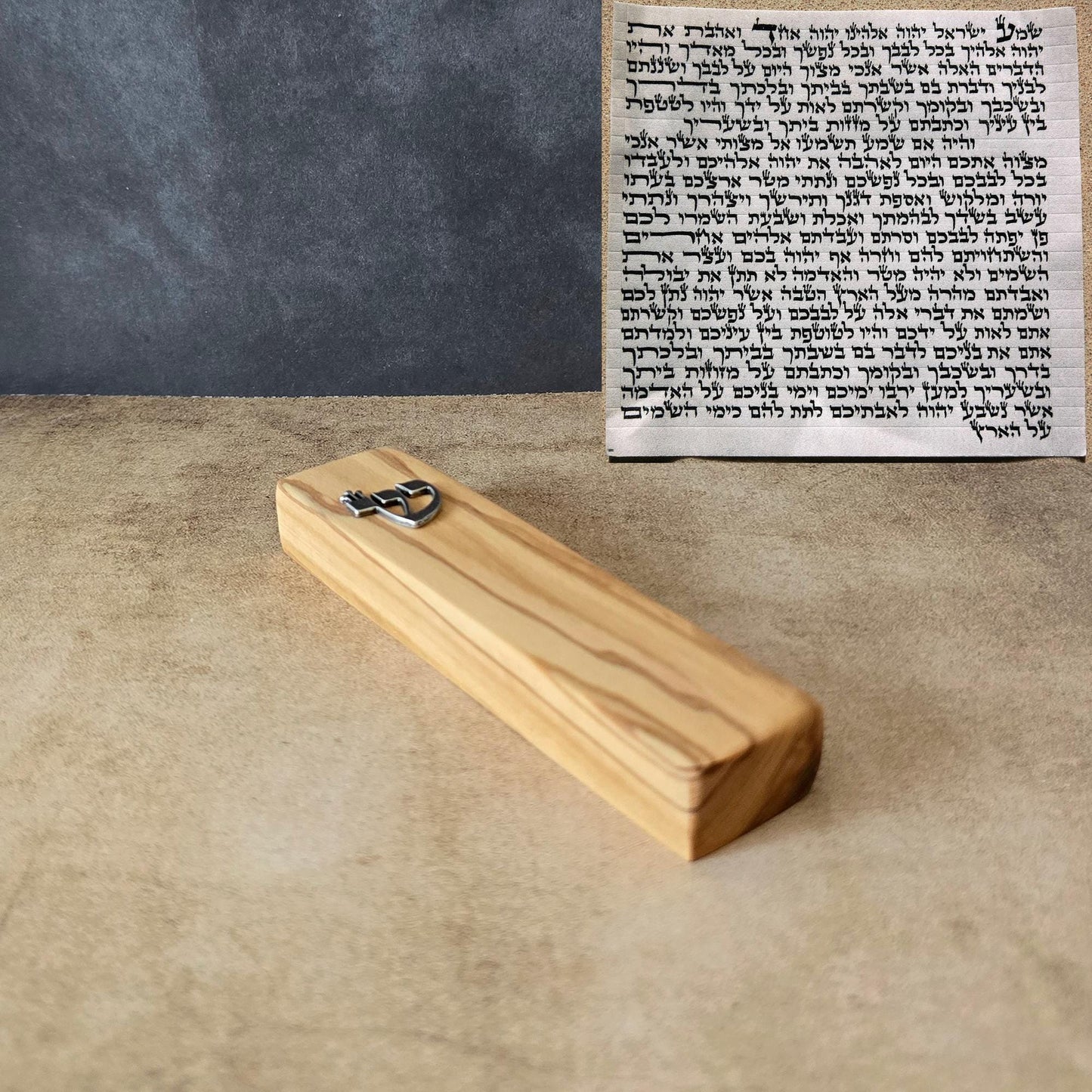 4.7" / 12cm Olive Wood Mezuzah with Silver Hebrew Shin & Scroll - Authentic Jewish Door Blessing - Perfect New House Gift - Natural Wood