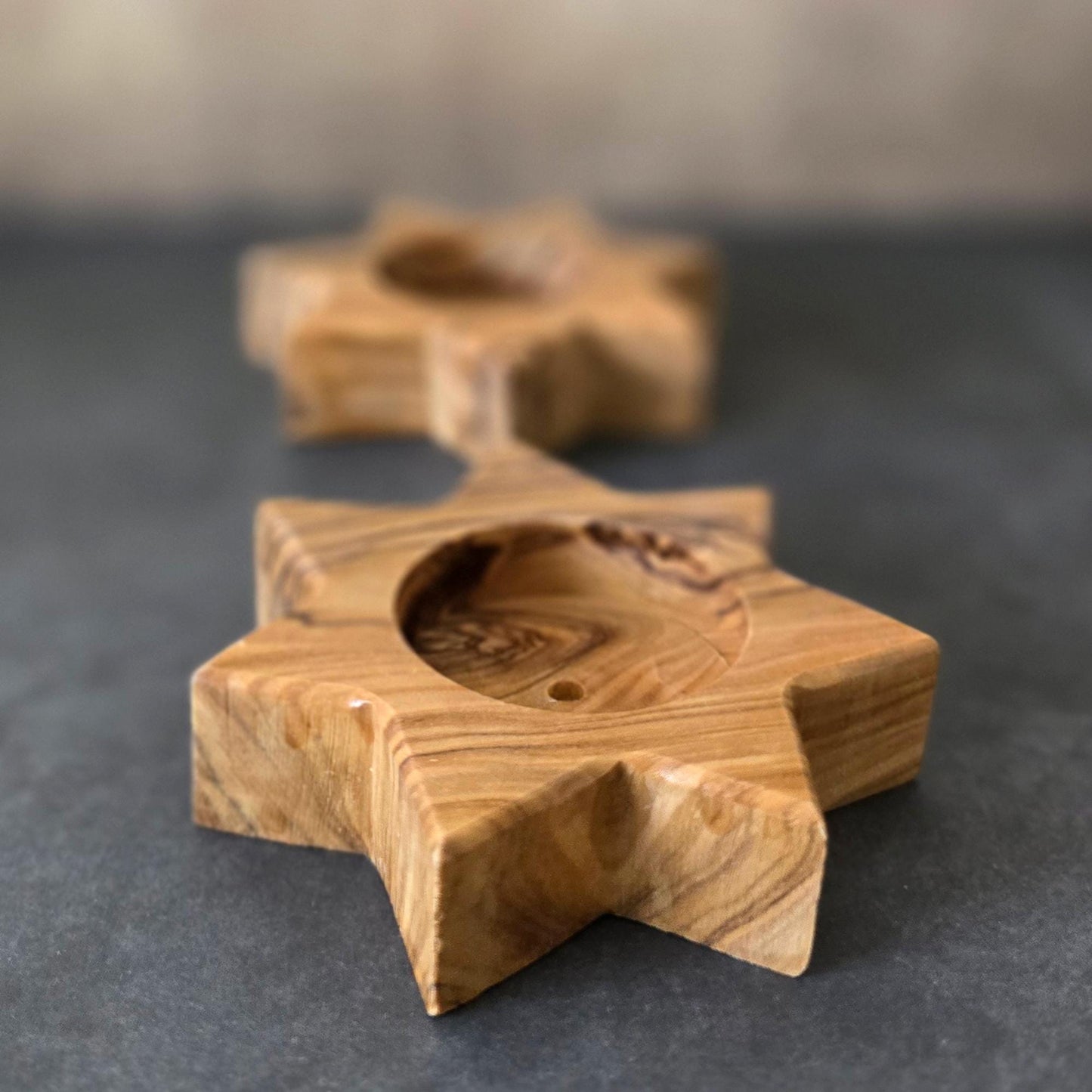Pair of Handmade 7 Point Star Tealight Holders, Wooden Candle Holders, Hand Crafted Olive Wood Candle Holders, Hand Made Gift Home Decor