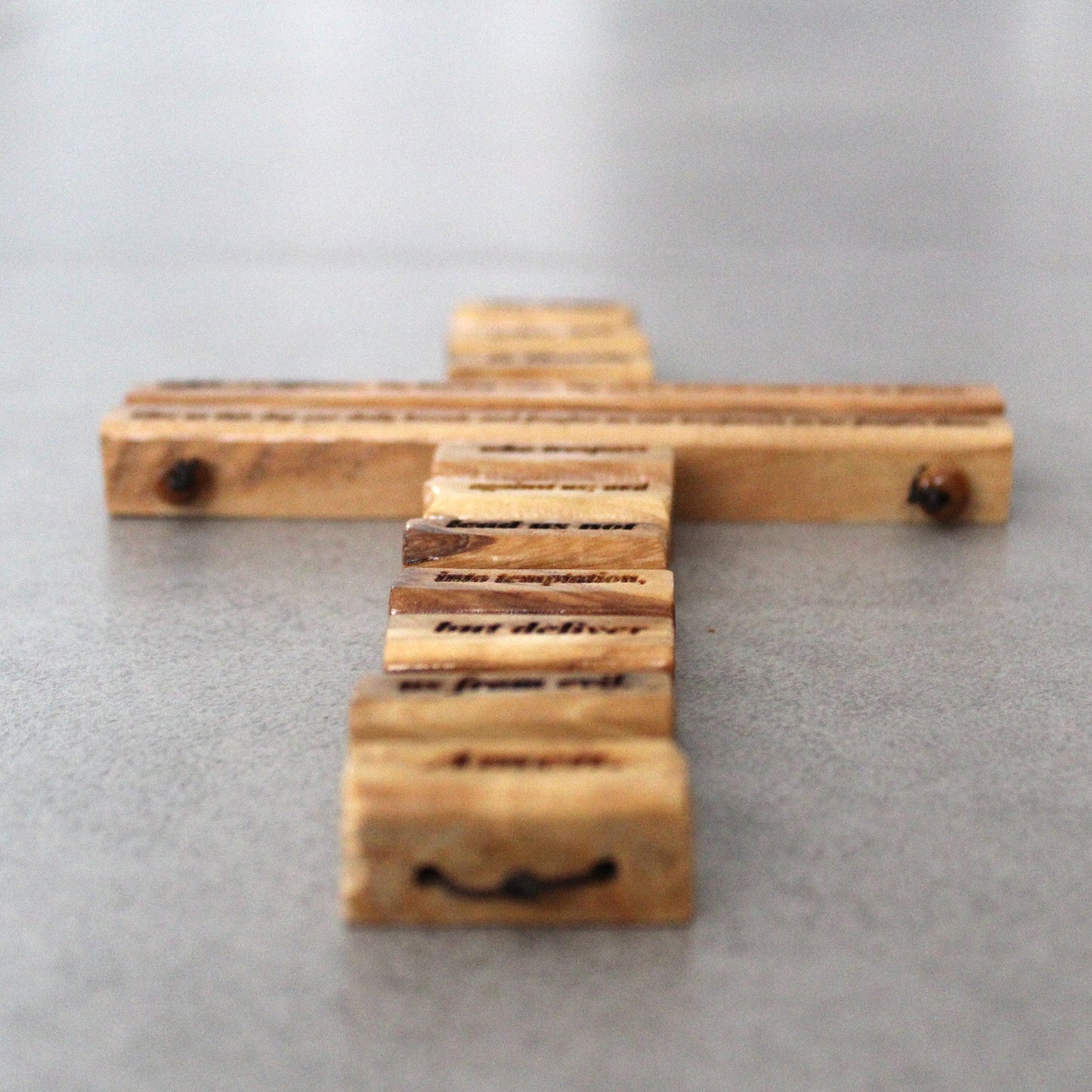 Handmade Olive Wood Cross of The Lord's Prayer, Our Father Lord's Prayer engraved, Wooden Crucifix from the Holy Land