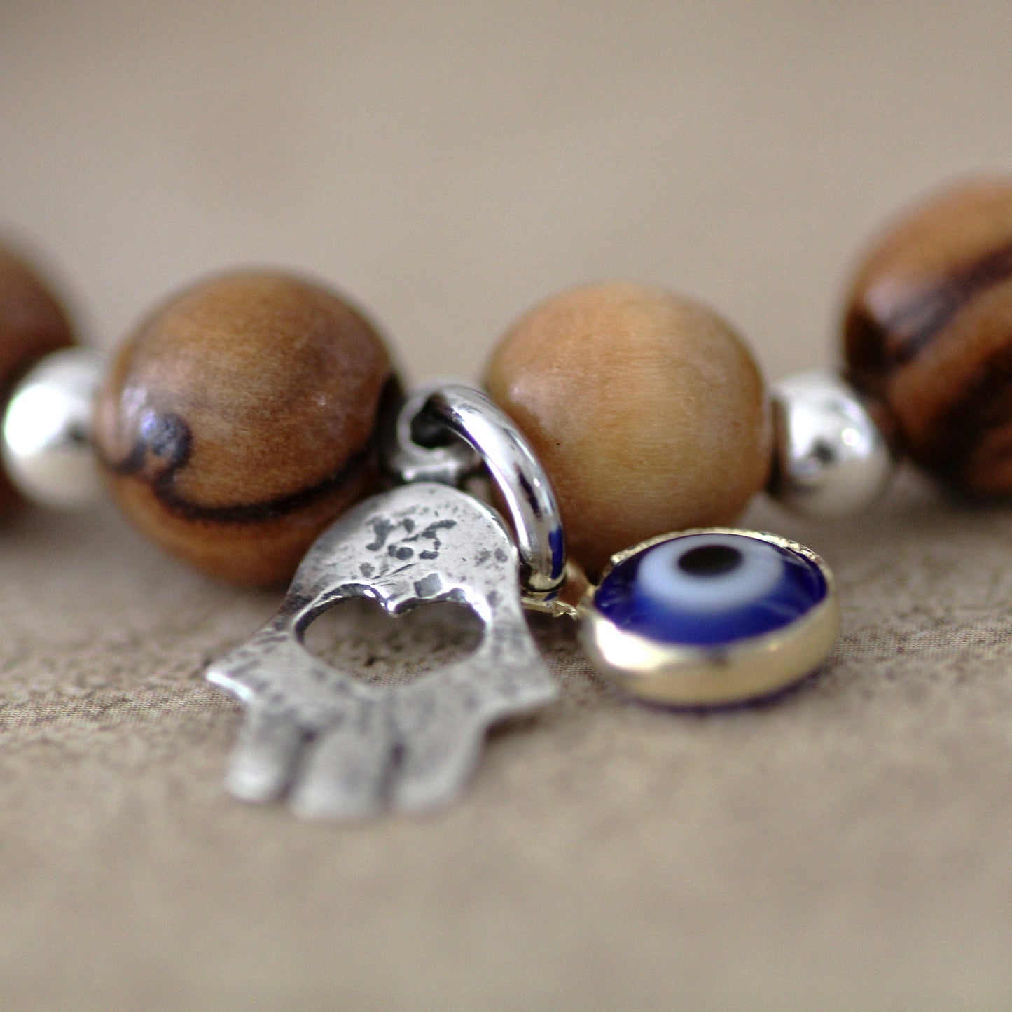 Sacred Symmetry: Vintage Filigree Hamsa Bracelet with Sterling Steel Hand and Evil Eye Amulet for Protection, Handcrafted Jewish Jewelry