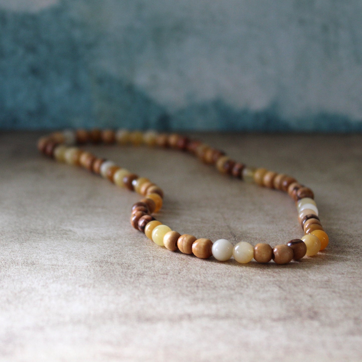 Earthy Double-Strand Stretch Bracelet, Olive Wood, and Yellowish Jade Beads