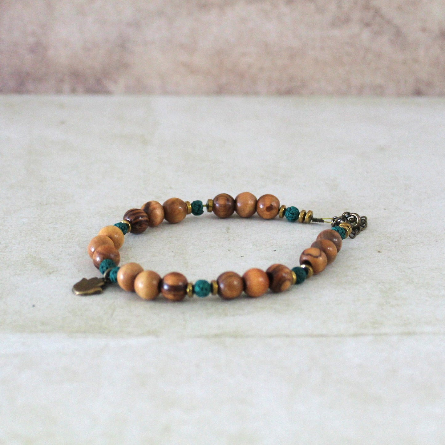Love's Embrace: Turquoise Chakra Anklet - A Healing Gift for Him and Her, Handcrafted with Olive Wood and Lava Beads, Made in Israel