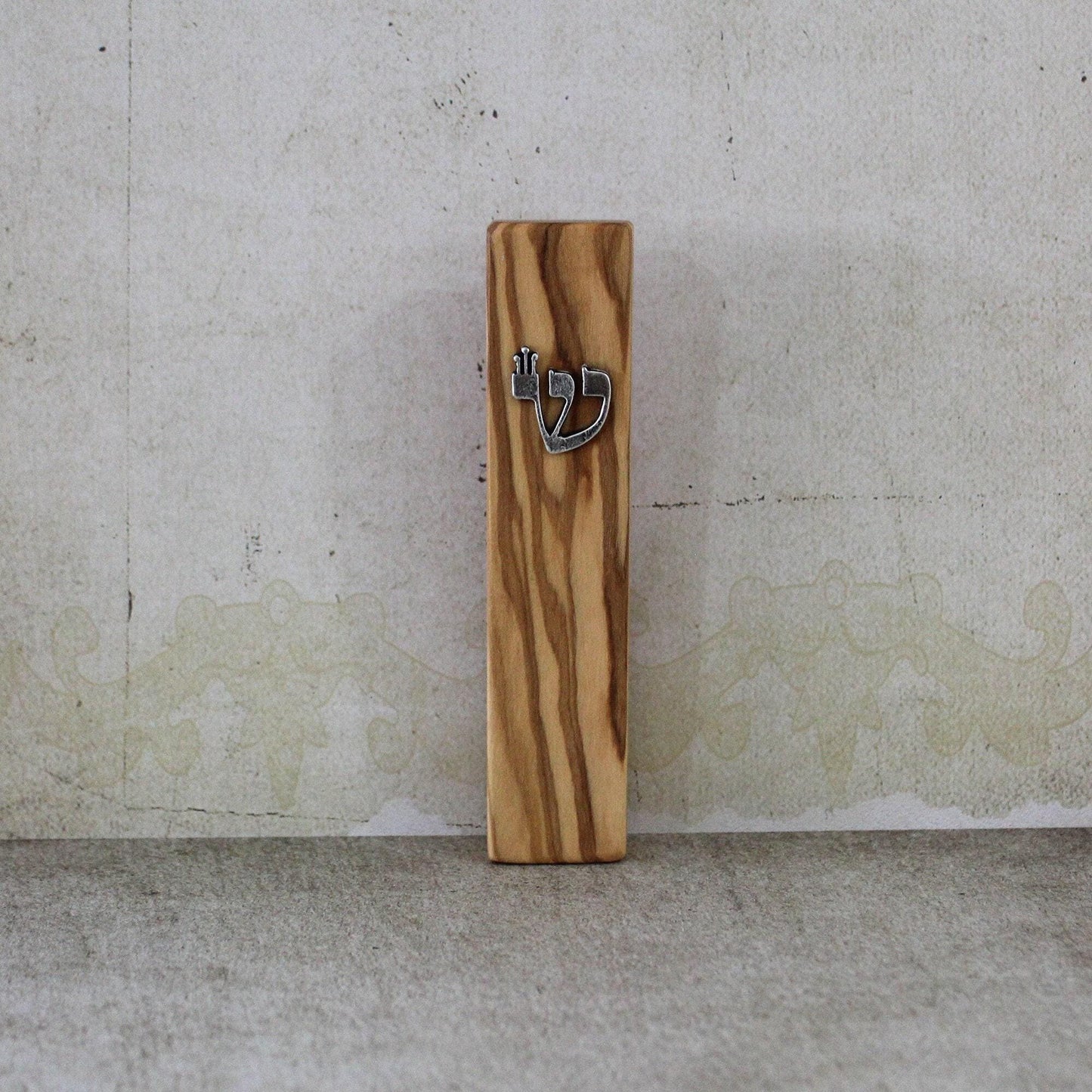 4.7" / 12cm Olive Wood Mezuzah with Silver Hebrew Shin & Scroll - Authentic Jewish Door Blessing - Perfect New House Gift - Natural Wood