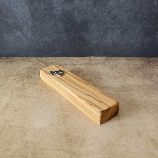 5.5" / 14cm Olive Wood Mezuzah with Silver Shin - Handcrafted Jewish Door Blessing - Perfect Housewarming Gift