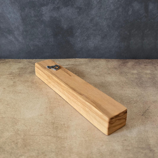 6.7" / 17cm Olive Wood Mezuzah Case with Silver Shin - Elegant Jewish Doorpost Blessing - New Home Gift