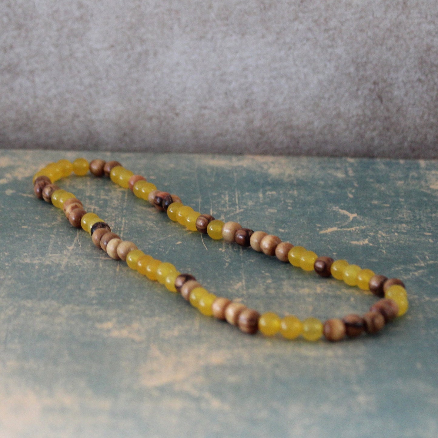 Earthy Double-Strand Stretch Bracelet, Olive Wood and yellow Jade Beads