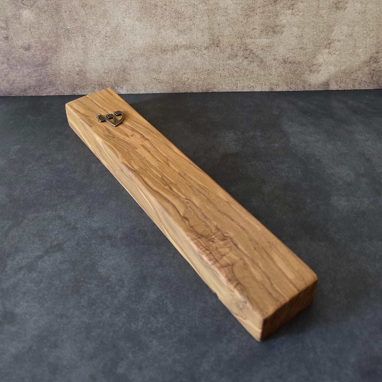 8.6" / 22cm Handcrafted Olive Wood Mezuzah With Scroll & Bronze Shin Detail - Sacred Jewish Home Protection - Rosh Hashanah Holiday Gift