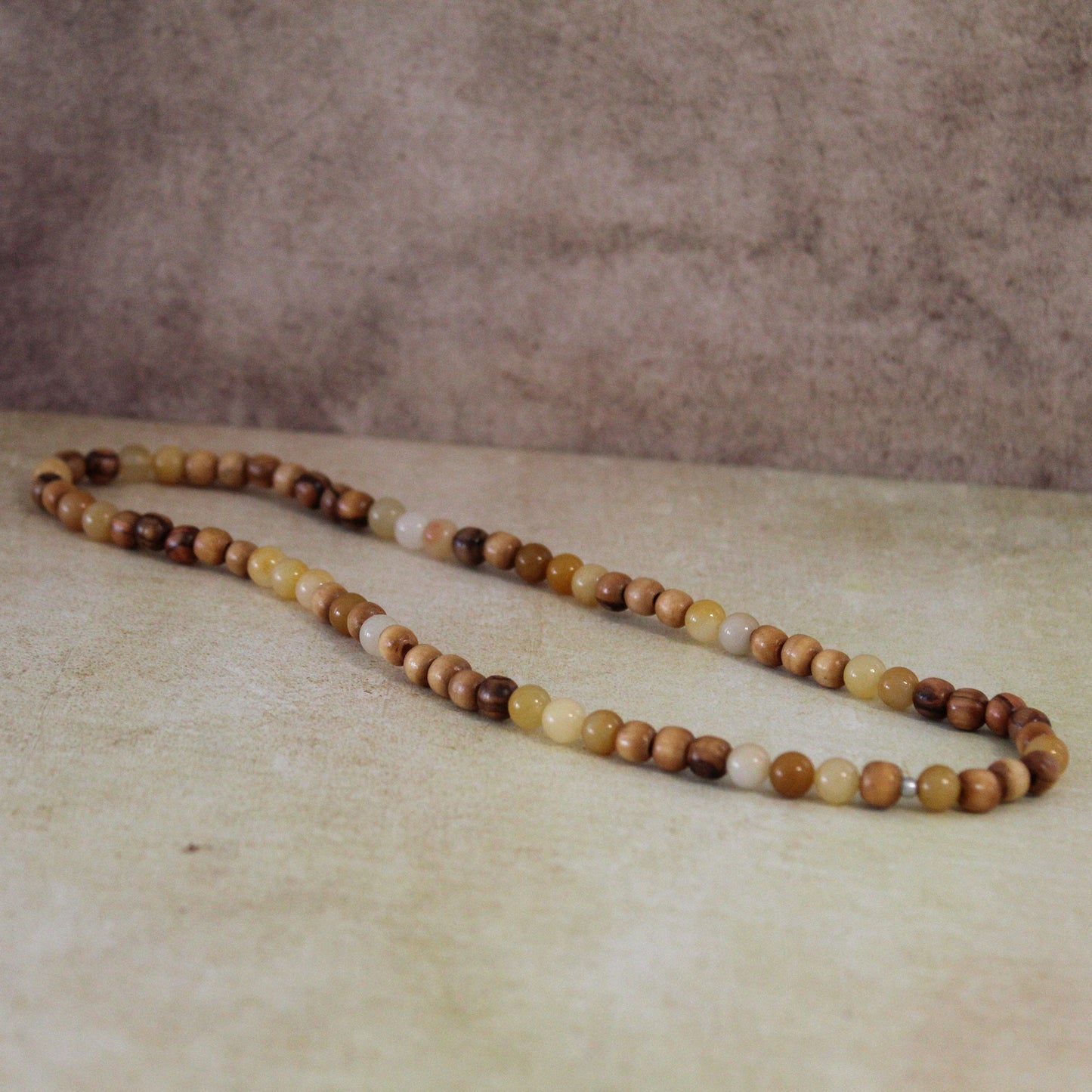 Earthy Double-Strand Stretch Bracelet, Olive Wood, and Yellowish Jade Beads