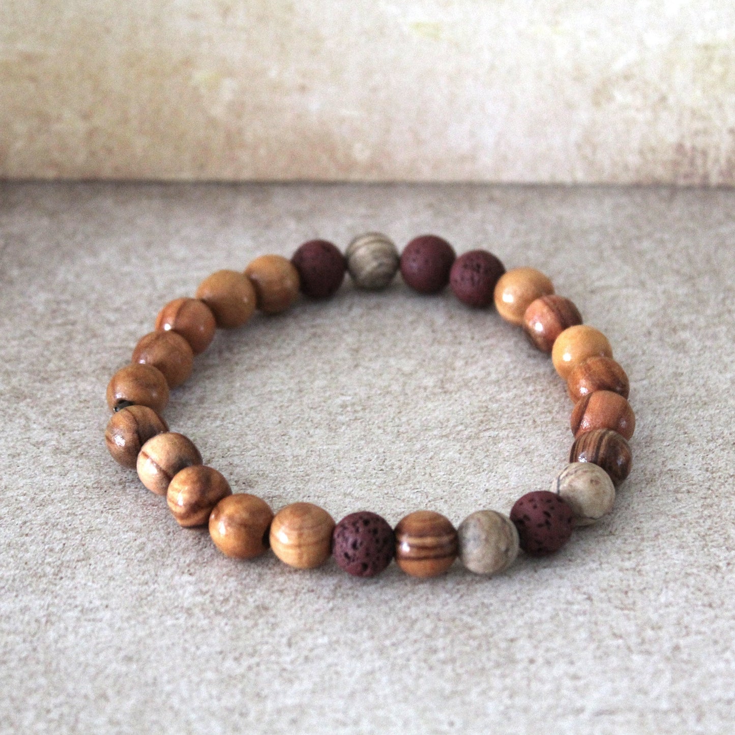 Unisex Jasper and Olive Wood Beads Bracelet for Strength and Protection - Handcrafted Hebrew Jewelry from Israel