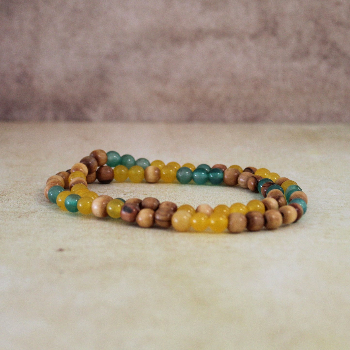 Earthy Double-Strand Stretch Bracelet, Olive Wood & Jade Beads