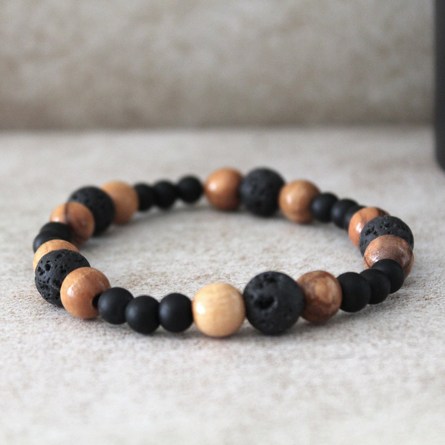 Handcrafted Olive Wood and Obsidian Bead Bracelet - Empath Protection Healing Jewelry for Women and Men, Judaica Jewelry
