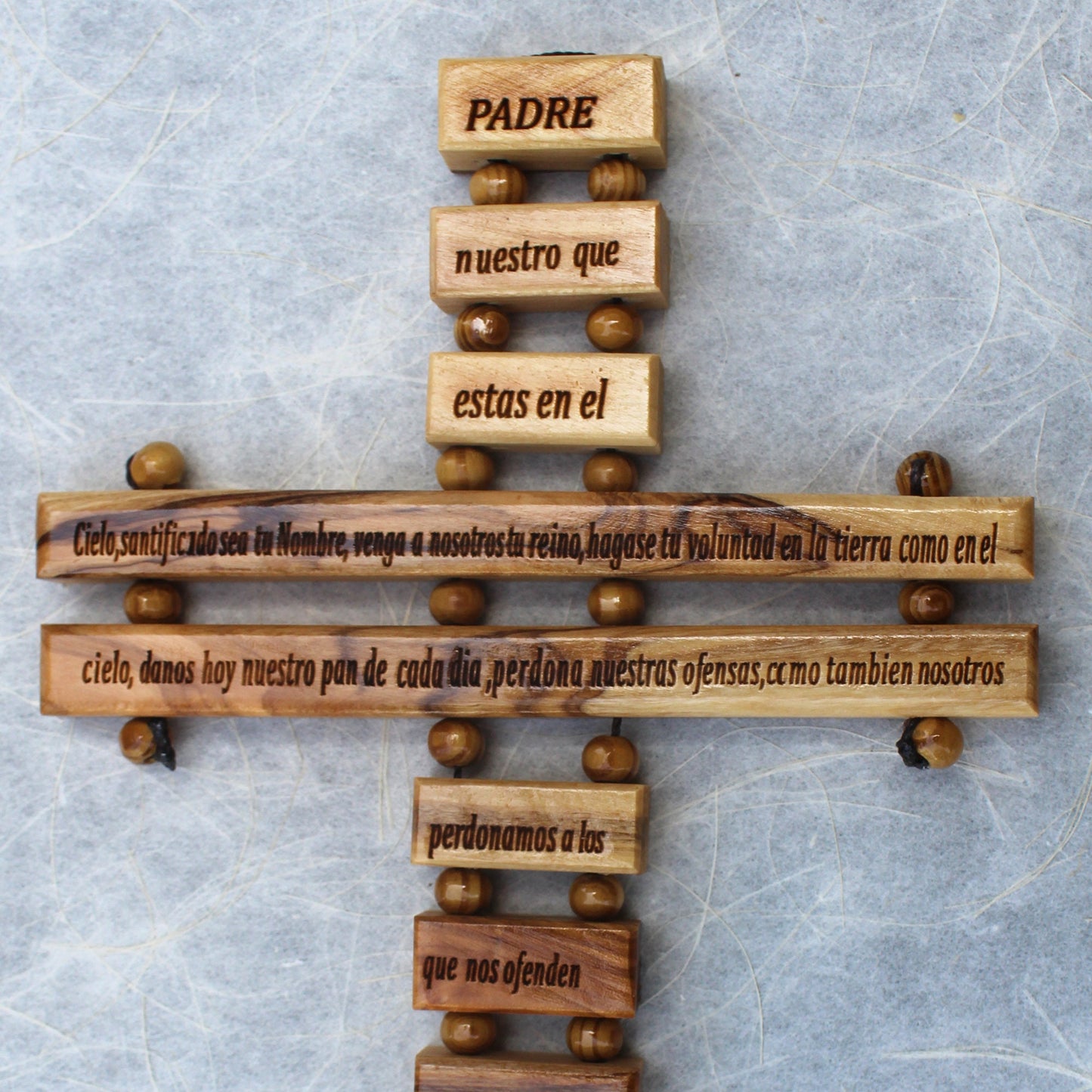 Our Father Prayer in Spanish Engraved, Handmade Olive Wood Cross Wall Hanging, Wooden Blessing Cross for Wedding and Anniversary Gift