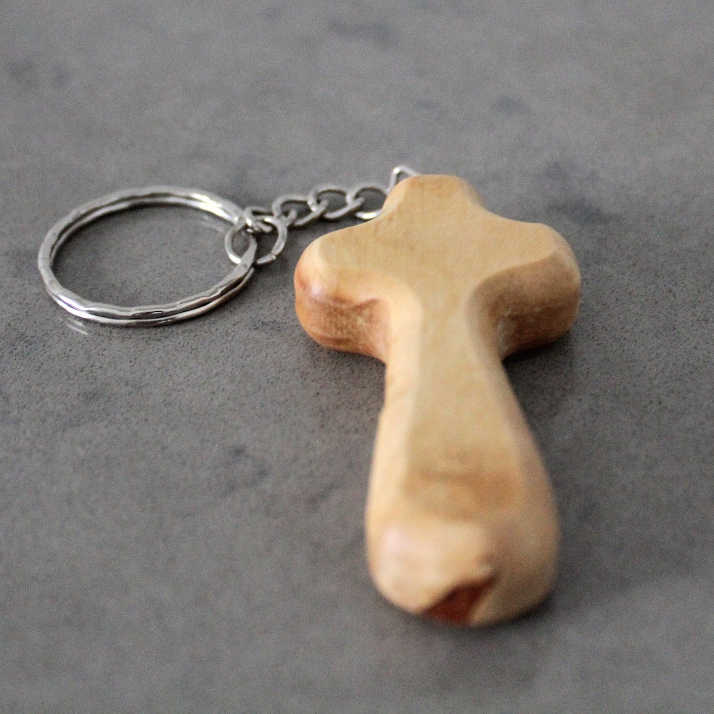 Two Christian Comfort Cross Keychain, Handmade Olive Wood Keychain Made in Jerusalem Holyland, Wooden Cross Keychain Gift, Religious gift