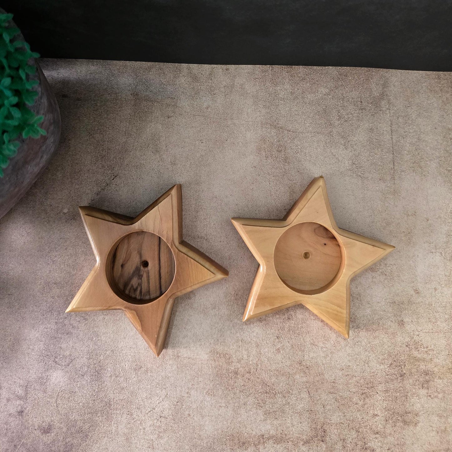 Pair or Handmade 5 Point Star Tealight Holders, Wooden Candle Holders, Hand Crafted Olive Wood Candle Holders, Hand Made Gift Home Decor