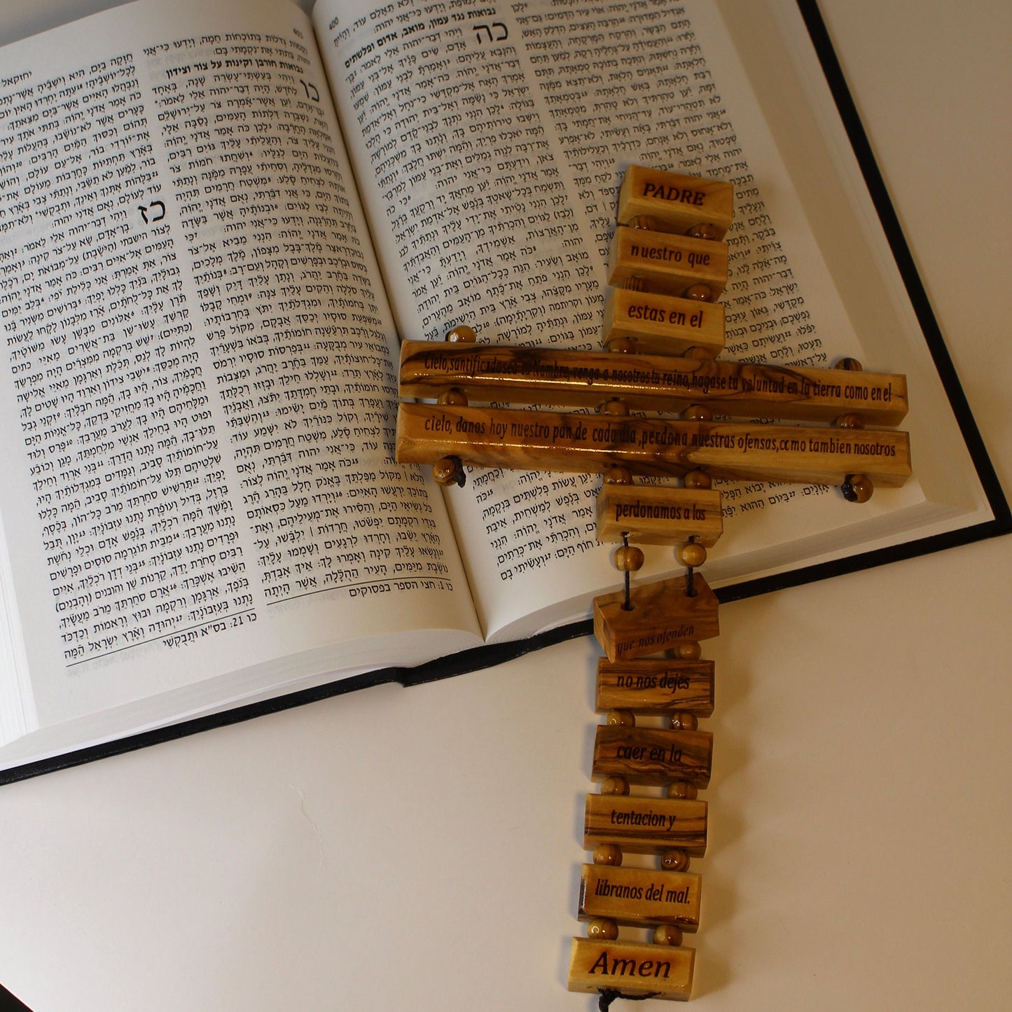 Our Father Prayer in Spanish Engraved, Handmade Olive Wood Cross Wall Hanging, Wooden Blessing Cross for Wedding and Anniversary Gift