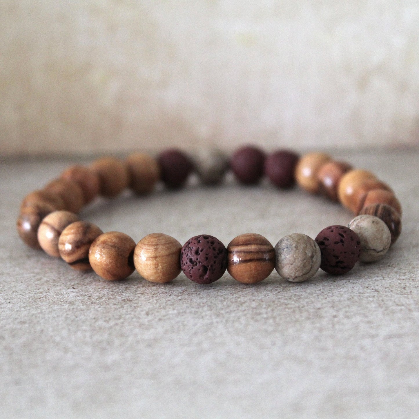 Unisex Jasper and Olive Wood Beads Bracelet for Strength and Protection - Handcrafted Hebrew Jewelry from Israel